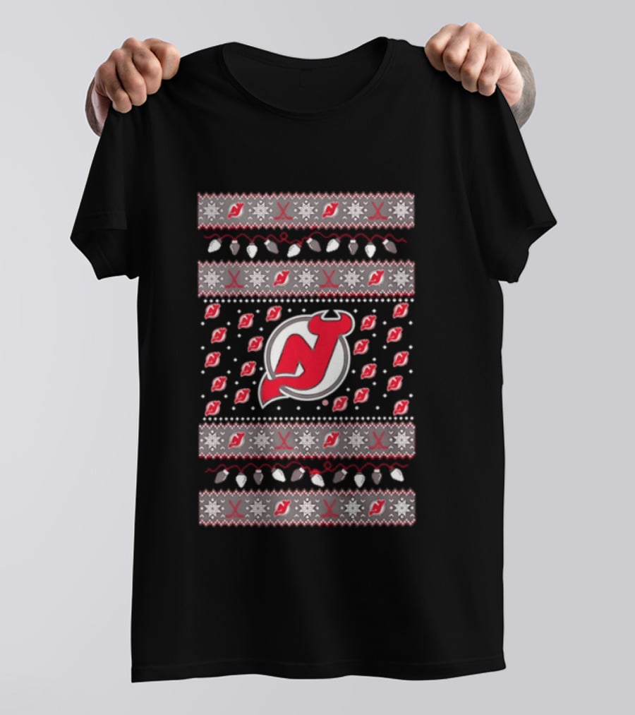 New Jersey Devils Christmas Holiday Lights T-Shirt