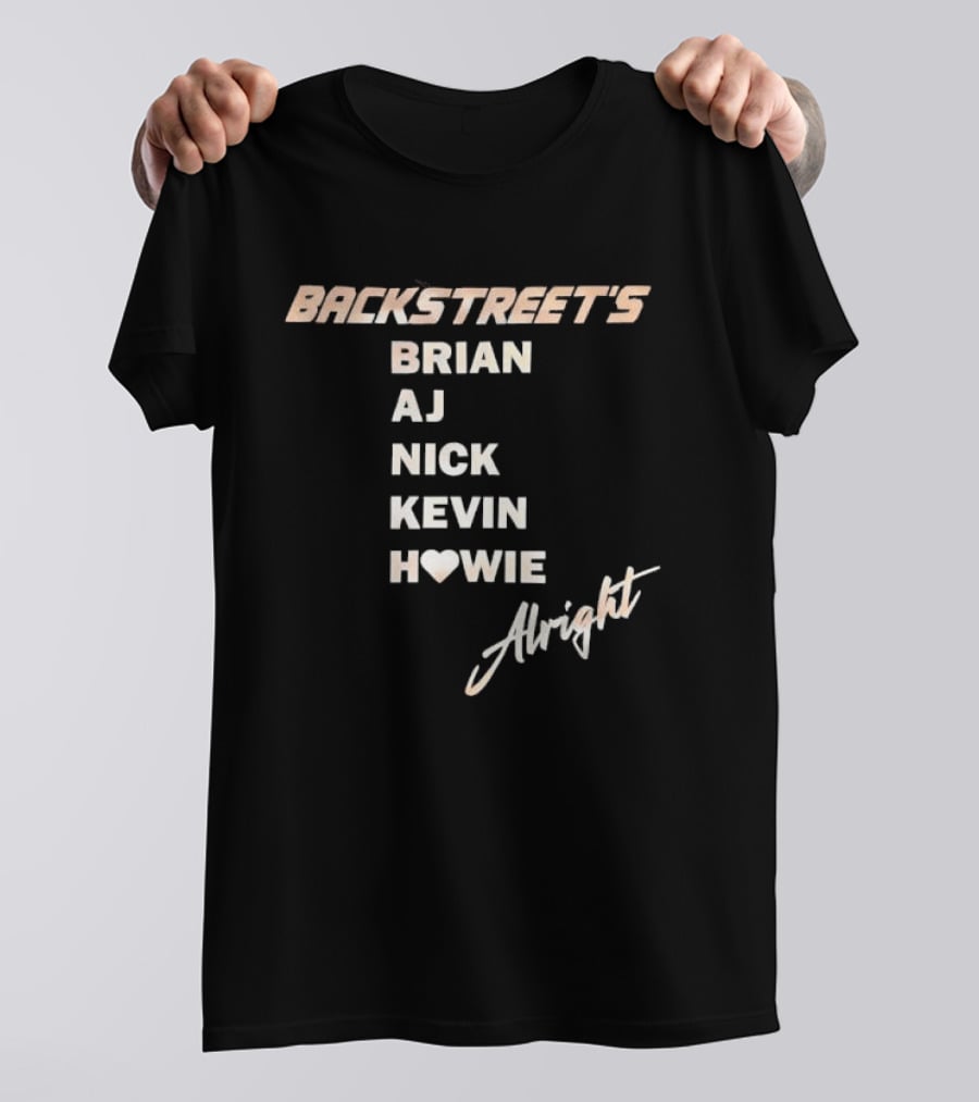 Backstreet's Brian AJ Nick Kevin Howie Alright Heart Cursive Gold T-Shirt