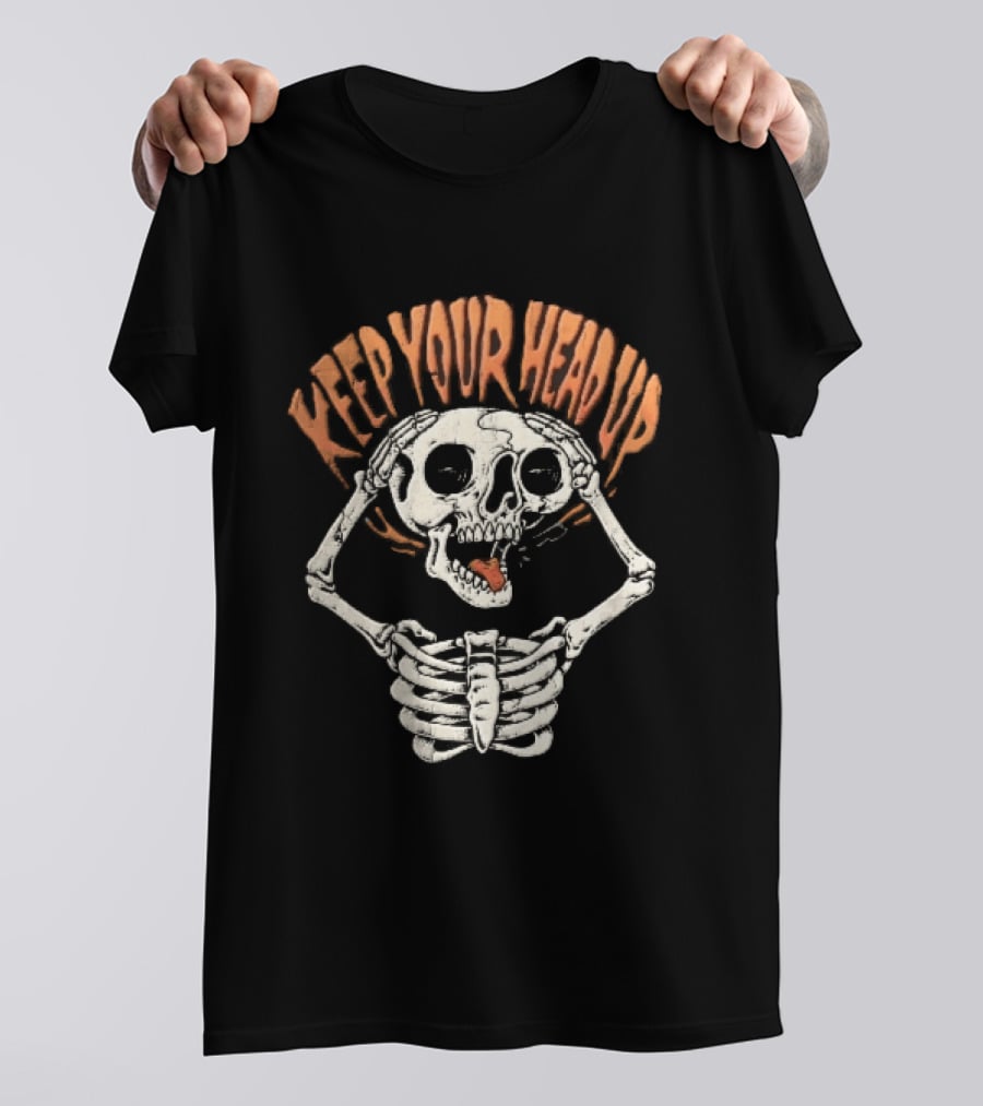 Keep Your Head Up Skeleton Lifting Skull Above Ribcage T-Shirt