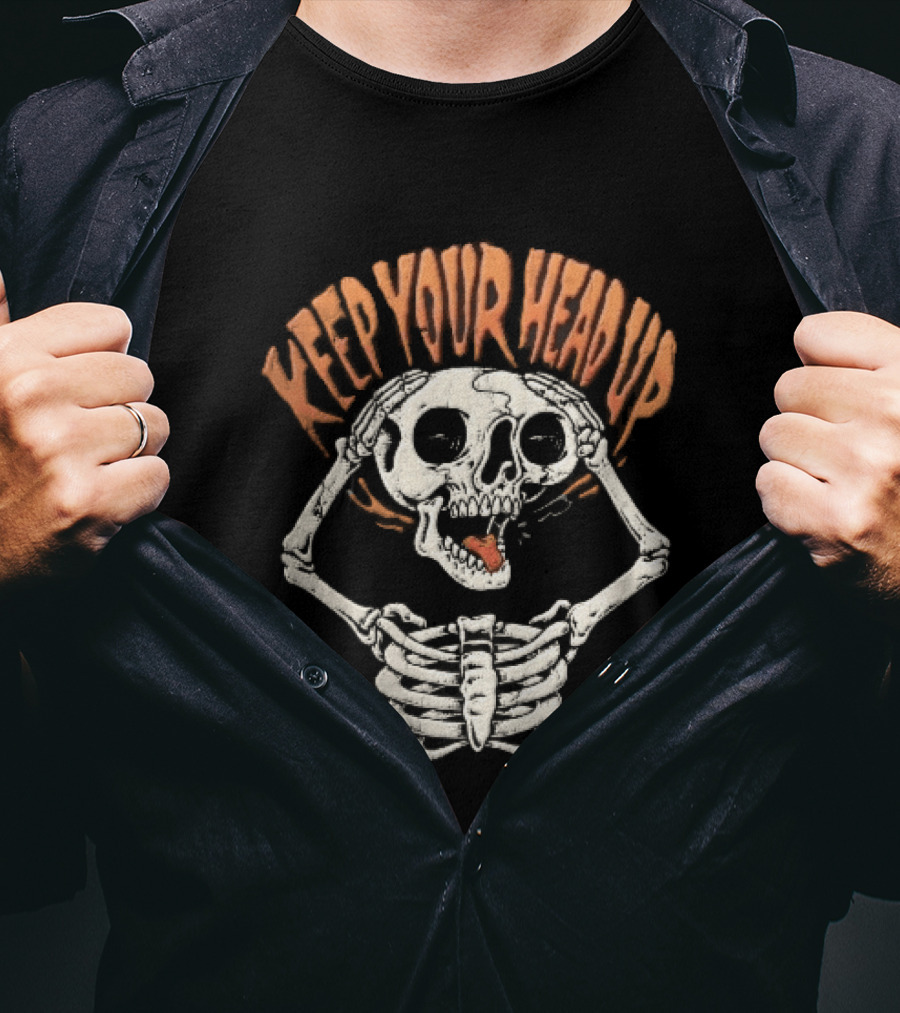 Keep Your Head Up Skeleton Lifting Skull Above Ribcage T-Shirt