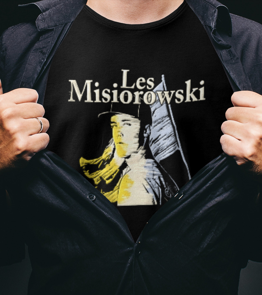 Les Misiorowski Baseball Pitcher Long Hair Flag Sketch T-Shirt