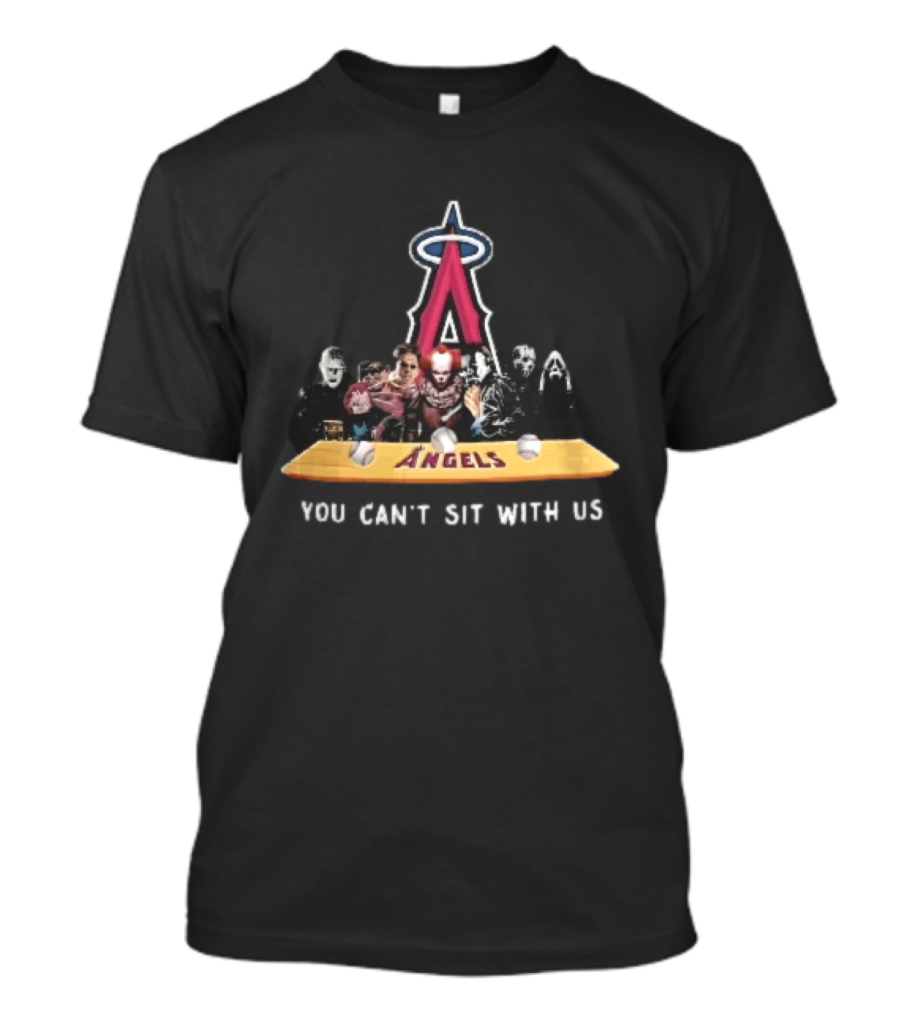 Los Angeles Angels MLB Horror Characters You Can't Sit With Us Bench Baseballs T-Shirt