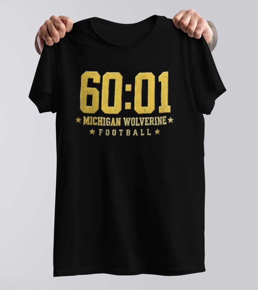 Michigan Wolverines 60:01 Distressed Yellow Football Stars T-Shirt