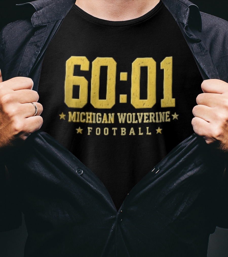 Michigan Wolverines 60:01 Distressed Yellow Football Stars T-Shirt