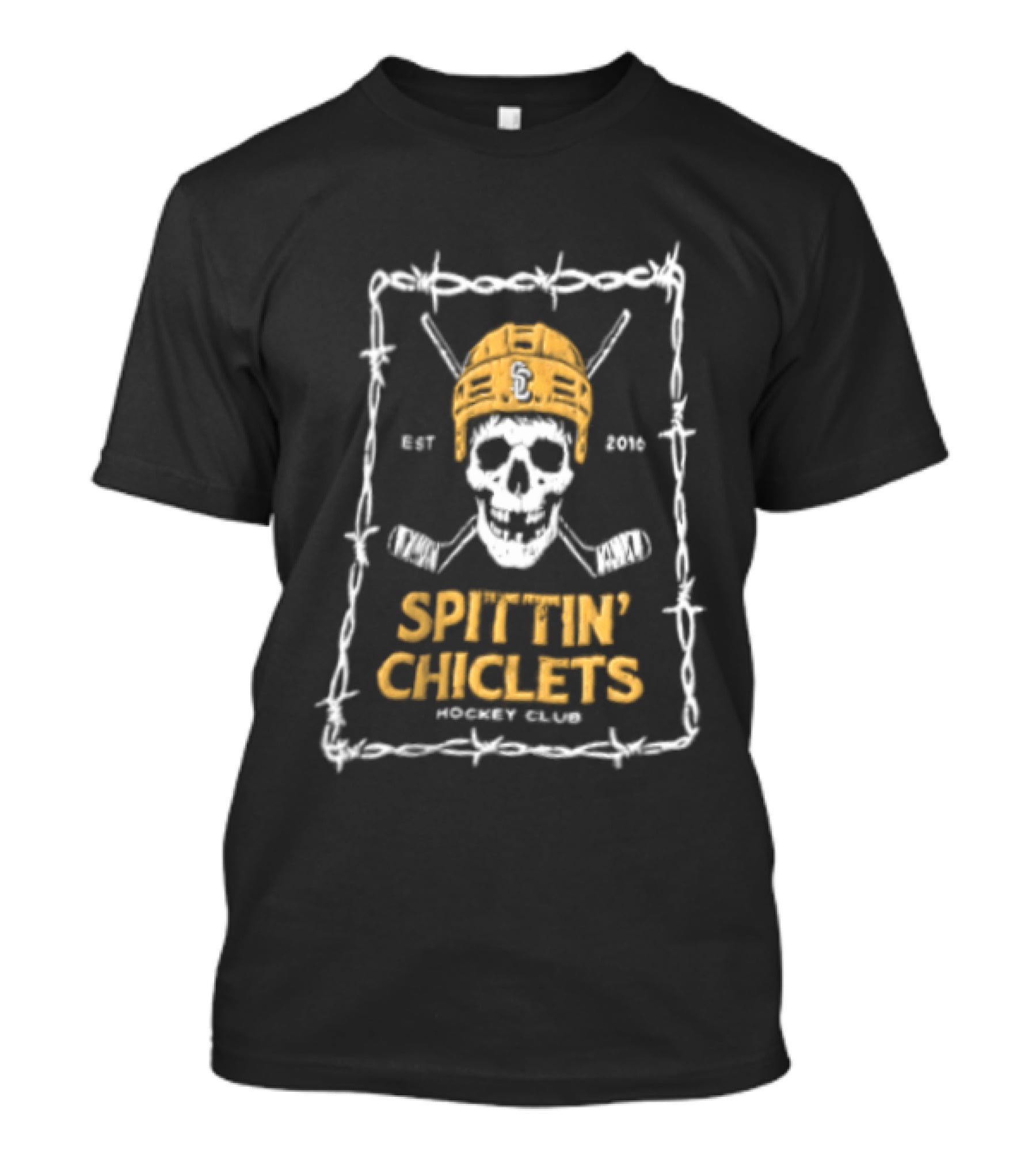 Spittin' Chiclets Skull Hockey Club Barbed Wire T-Shirt