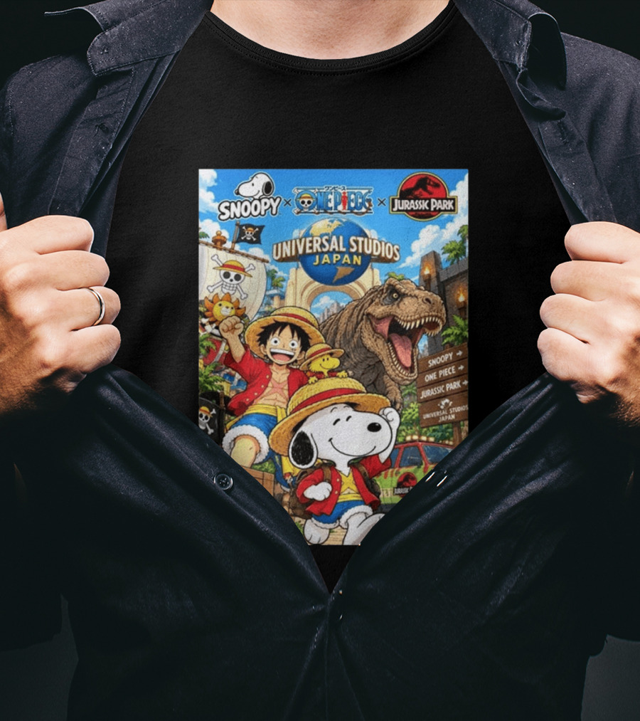Snoopy One Piece Jurassic Park Universal Studios Japan Three Worlds One Adventure T-Shirt
