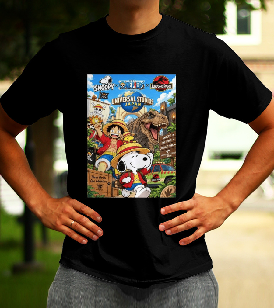 Snoopy One Piece Jurassic Park Universal Studios Japan Three Worlds One Adventure T-Shirt