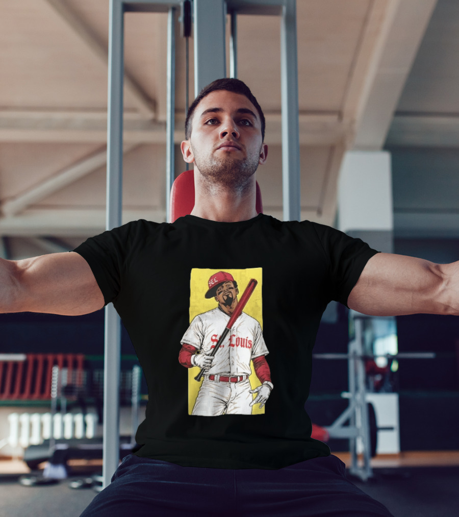 St Louis Cardinals STL Baseball Player Caricature With Bat T-Shirt
