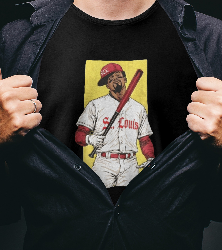 St Louis Cardinals STL Baseball Player Caricature With Bat T-Shirt
