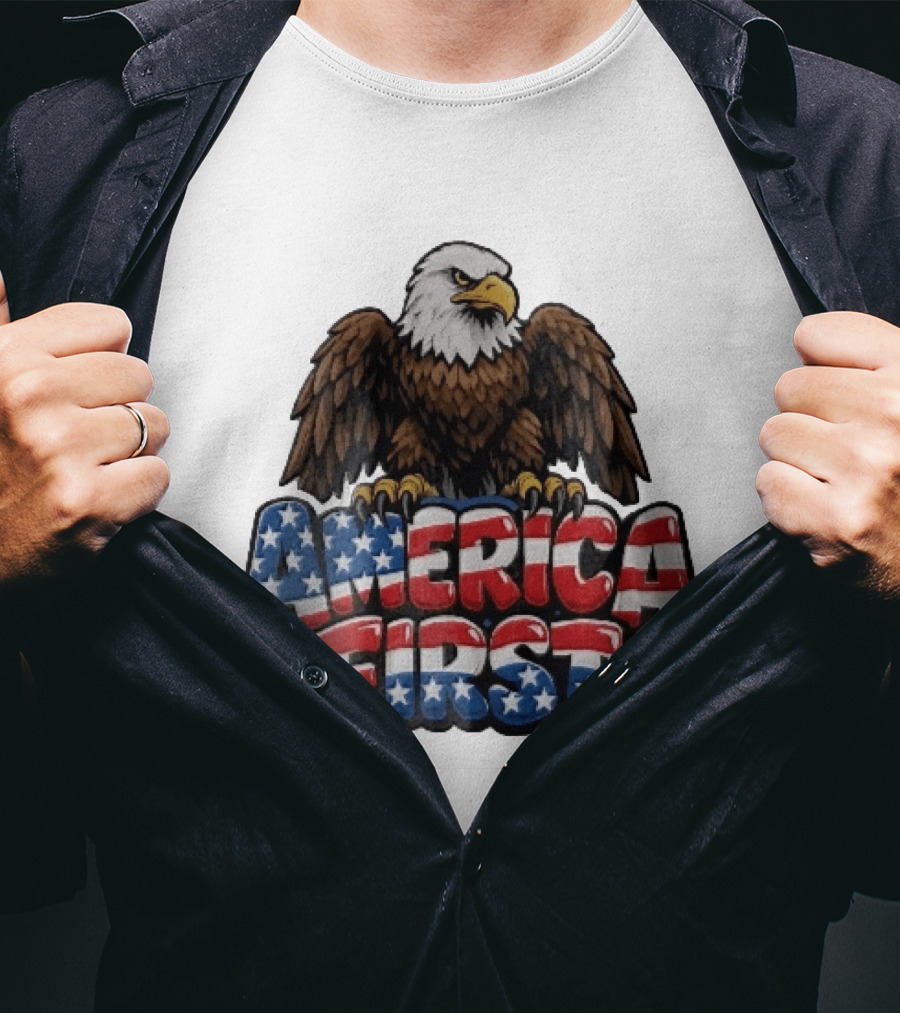 America First Bald Eagle Stars Stripes Patriotic T-Shirt