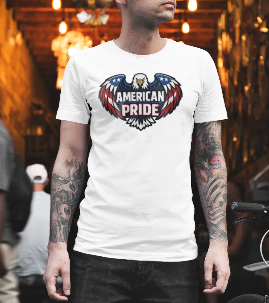 American Pride Bald Eagle Wings Stars And Stripes Flag T-Shirt