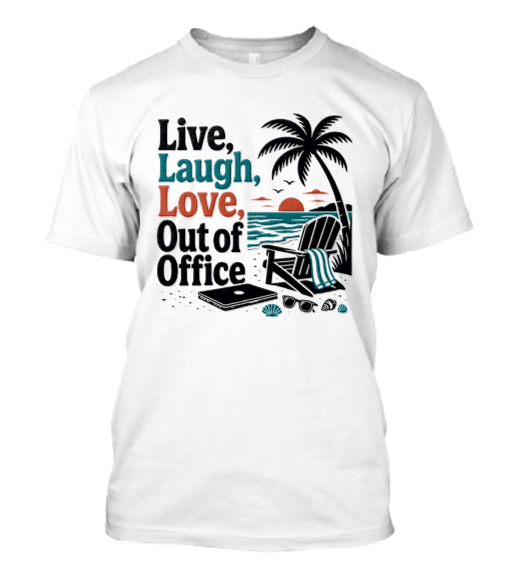 Live Laugh Love Out Of Office Beach Vacation Sunset Palm Tree Scene T-Shirt