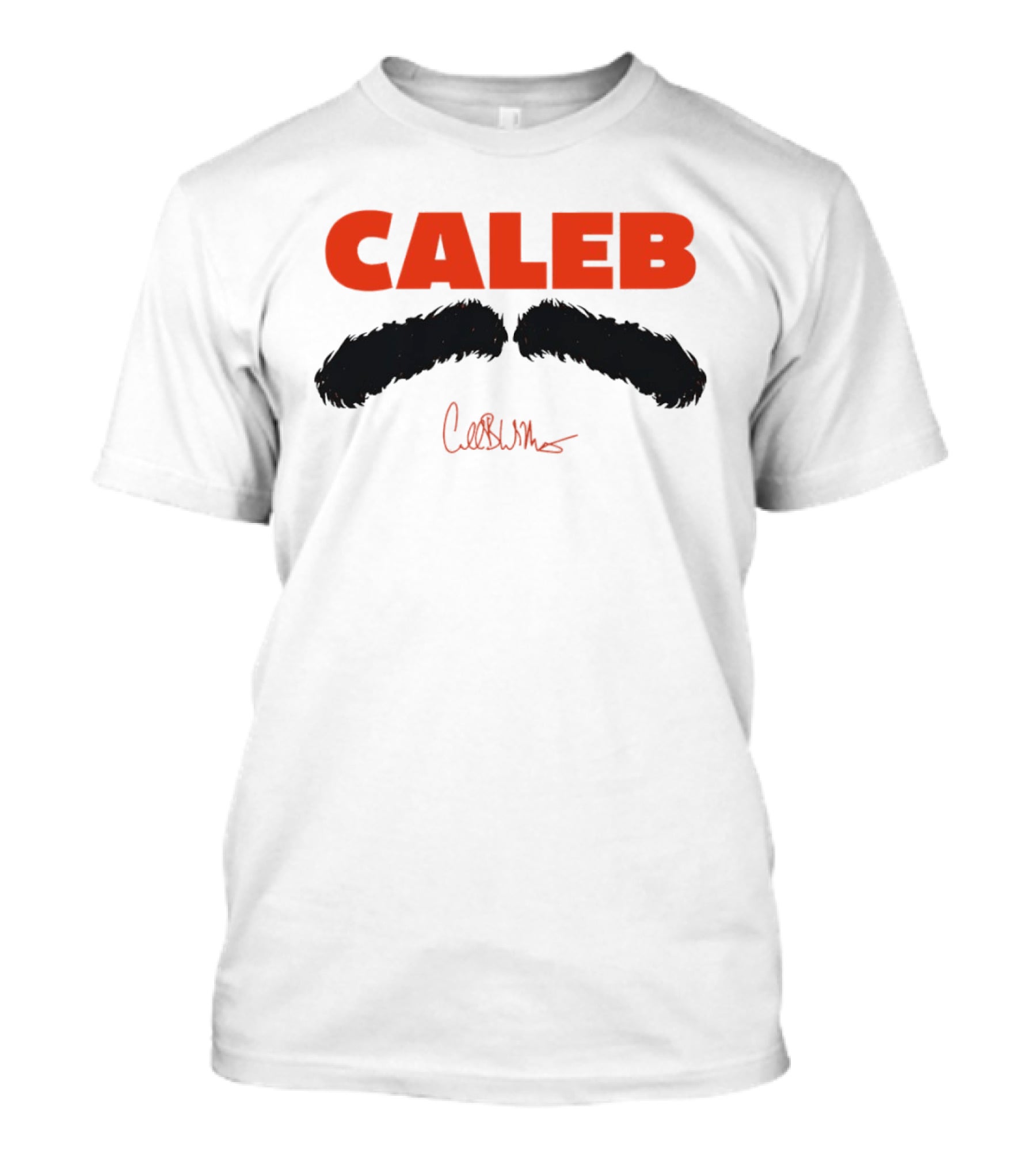 Caleb Mustache Red Text Signature T-Shirt