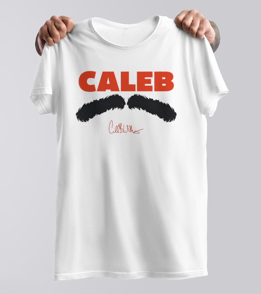 Caleb Mustache Red Text Signature T-Shirt