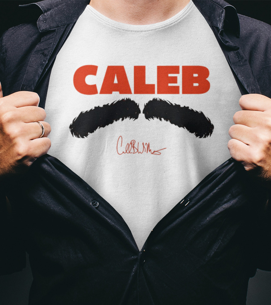 Caleb Mustache Red Text Signature T-Shirt