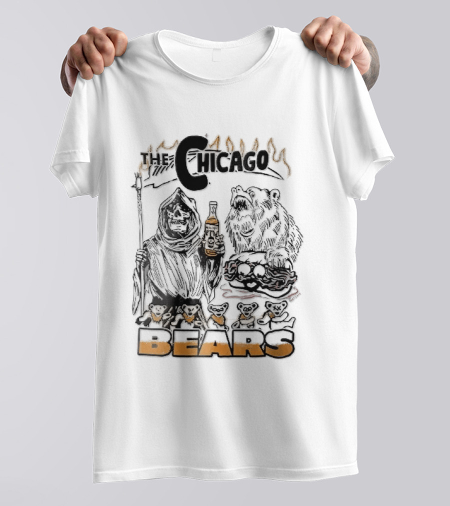Chicago Bears Malort Grim Reaper Grizzly With Sandwich Line T-Shirt