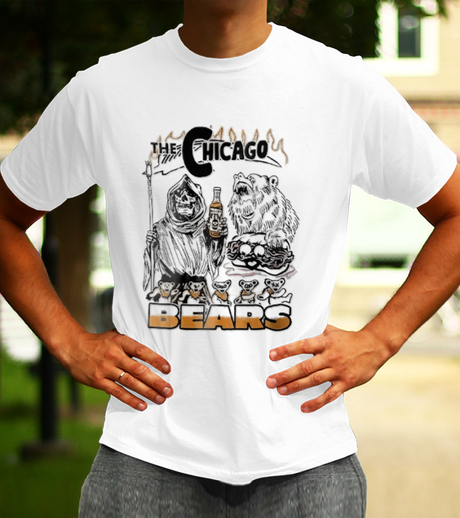 Chicago Bears Malort Grim Reaper Grizzly With Sandwich Line T-Shirt