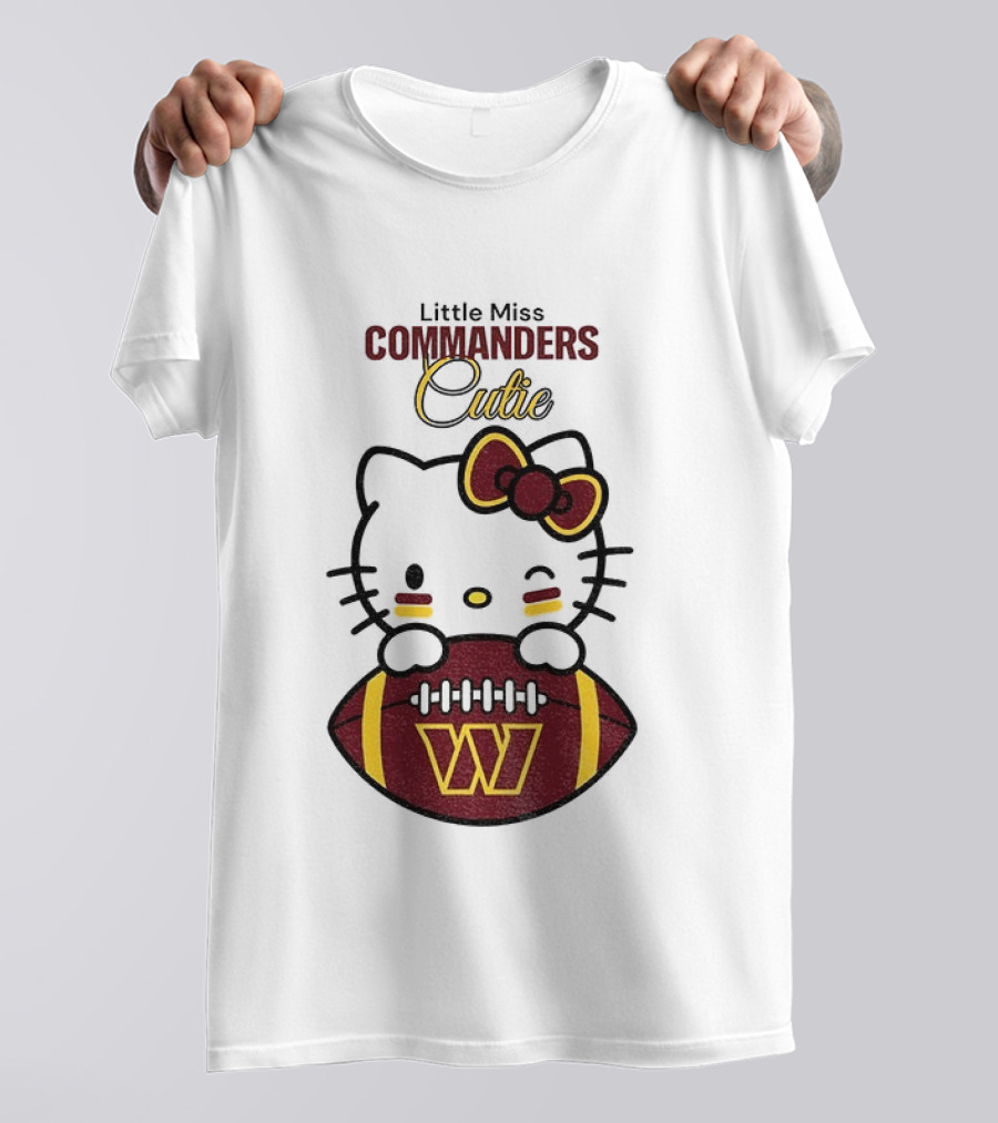 Little Miss Commanders Cutie Hello Kitty Football T-Shirt
