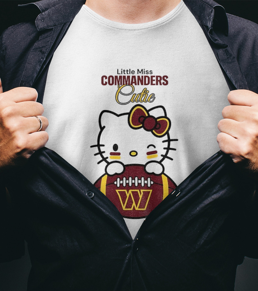 Little Miss Commanders Cutie Hello Kitty Football T-Shirt