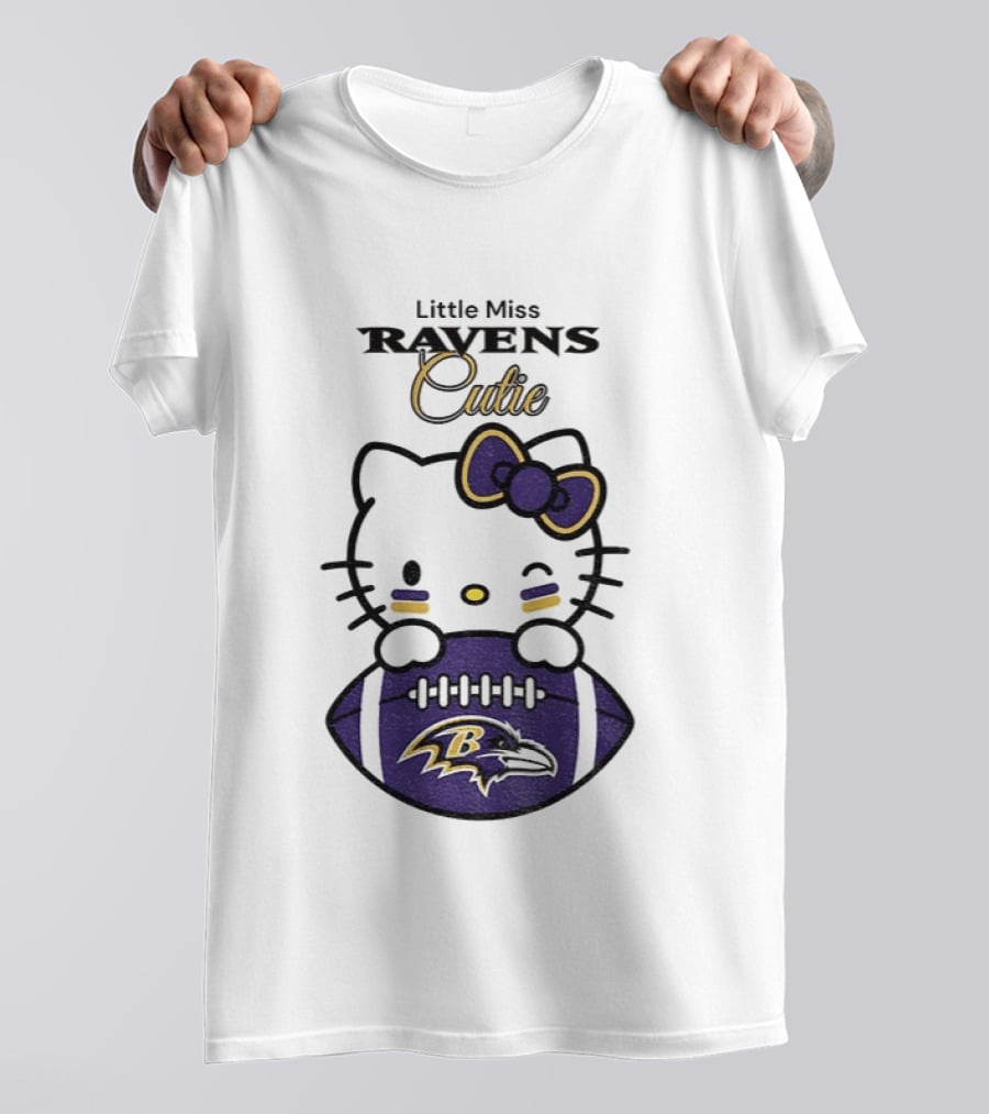 Little Miss Ravens Cutie Hello Kitty Football T-Shirt