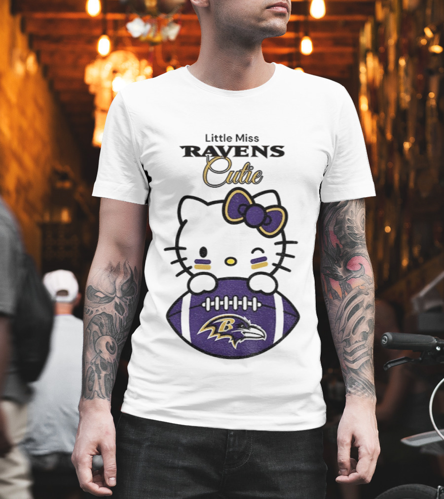 Little Miss Ravens Cutie Hello Kitty Football T-Shirt