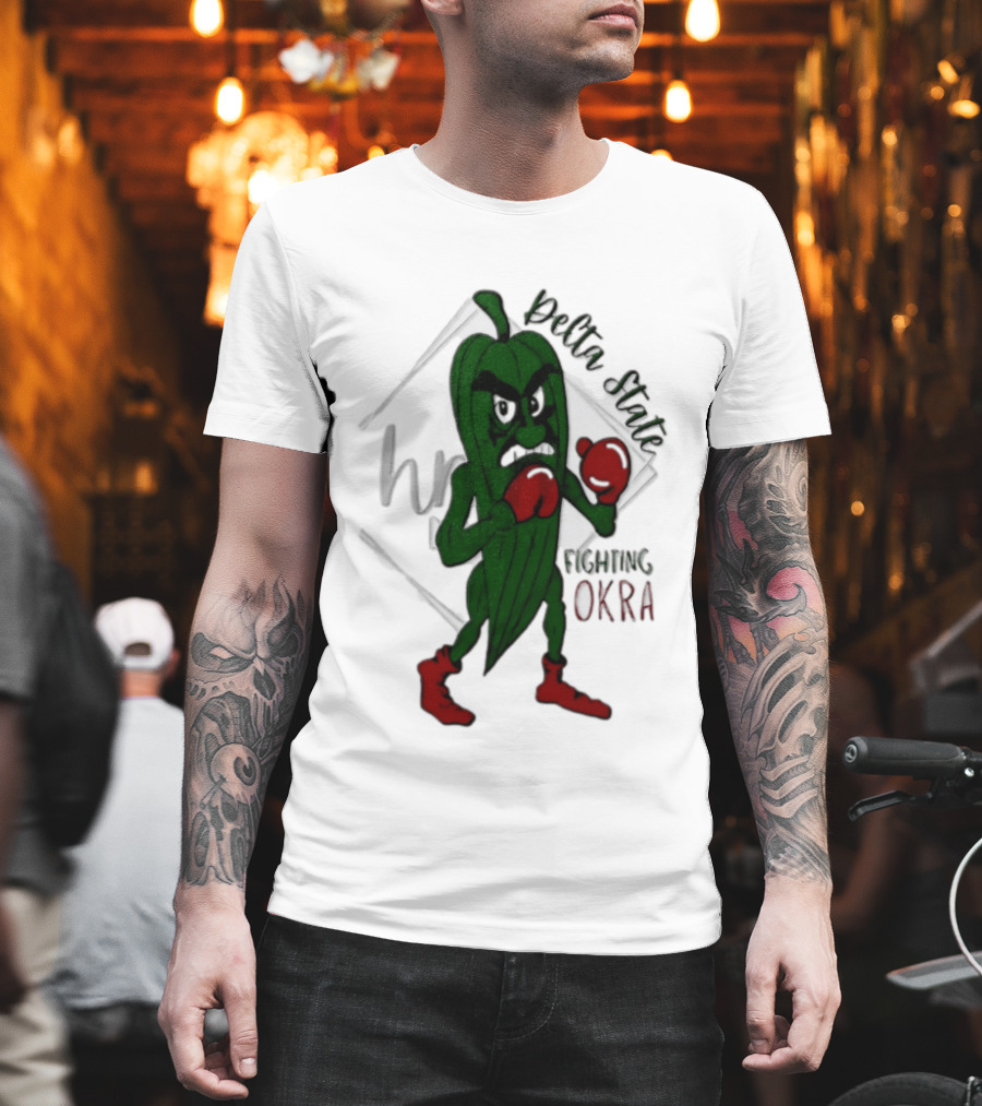 Delta State Fighting Okra Punching Mascot With Boxing Gloves And Boots T-Shirt