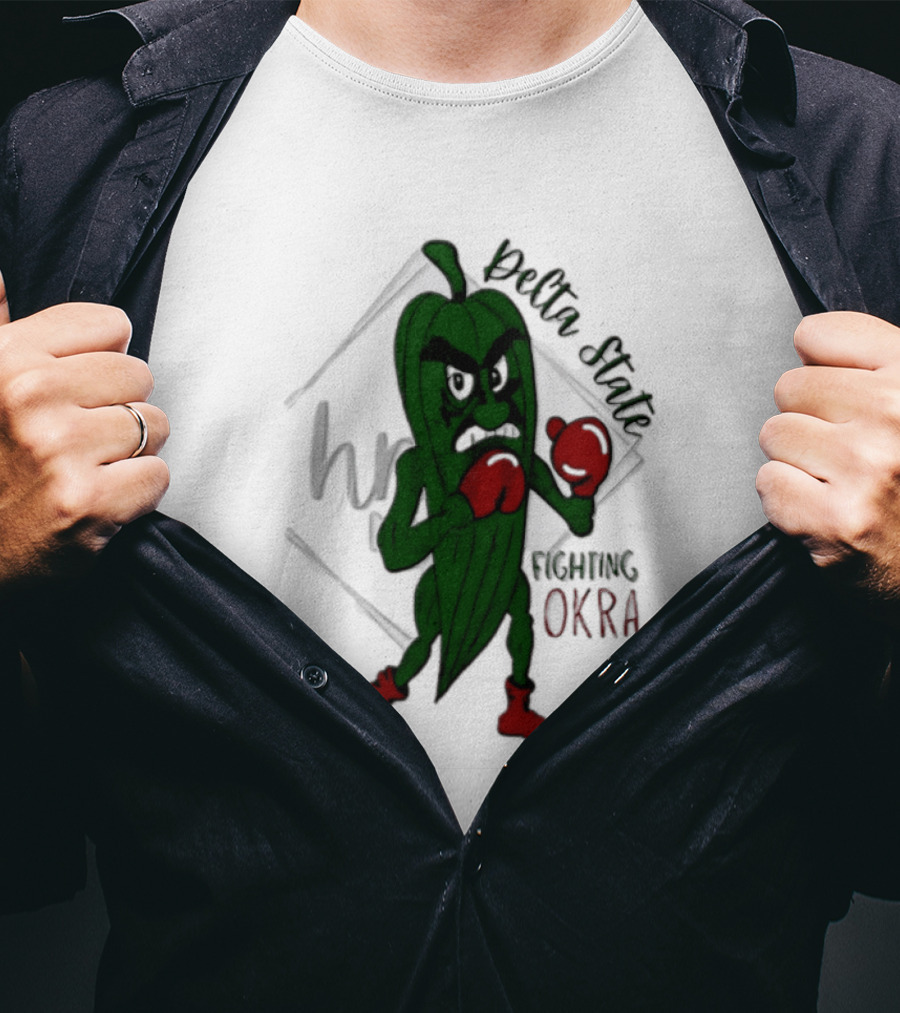 Delta State Fighting Okra Punching Mascot With Boxing Gloves And Boots T-Shirt
