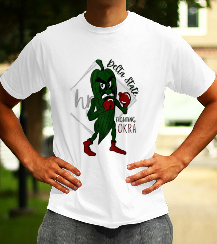 Delta State Fighting Okra Punching Mascot With Boxing Gloves And Boots T-Shirt