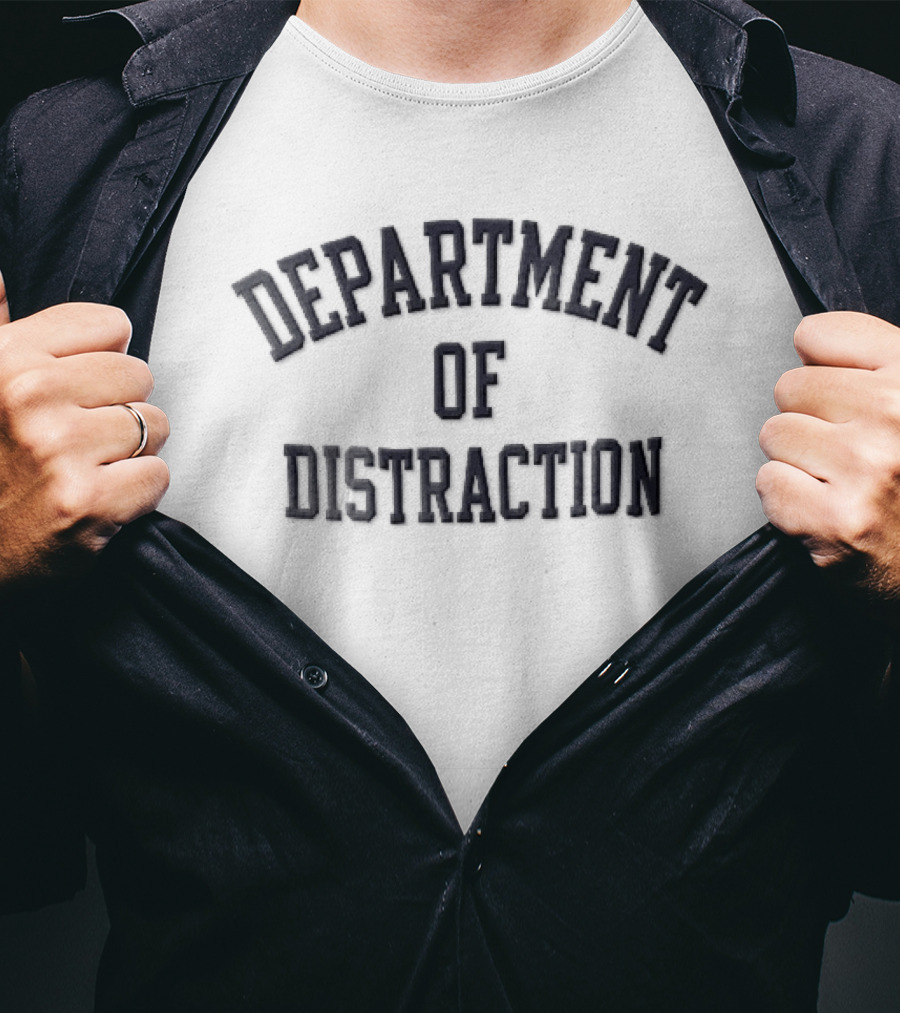 Department Of Distraction Arched Navy Blue Varsity Block T-Shirt