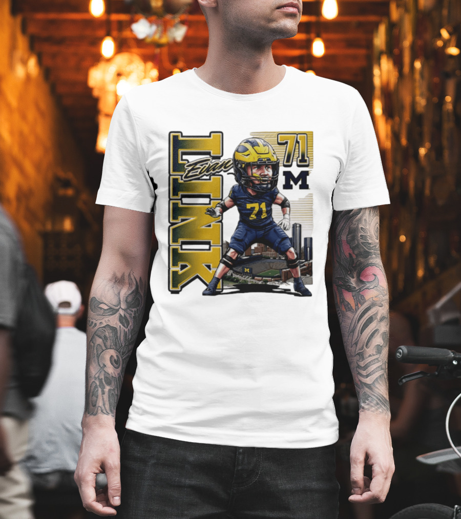 Evan Link 71 Michigan Wolverines Football Caricature T-Shirt