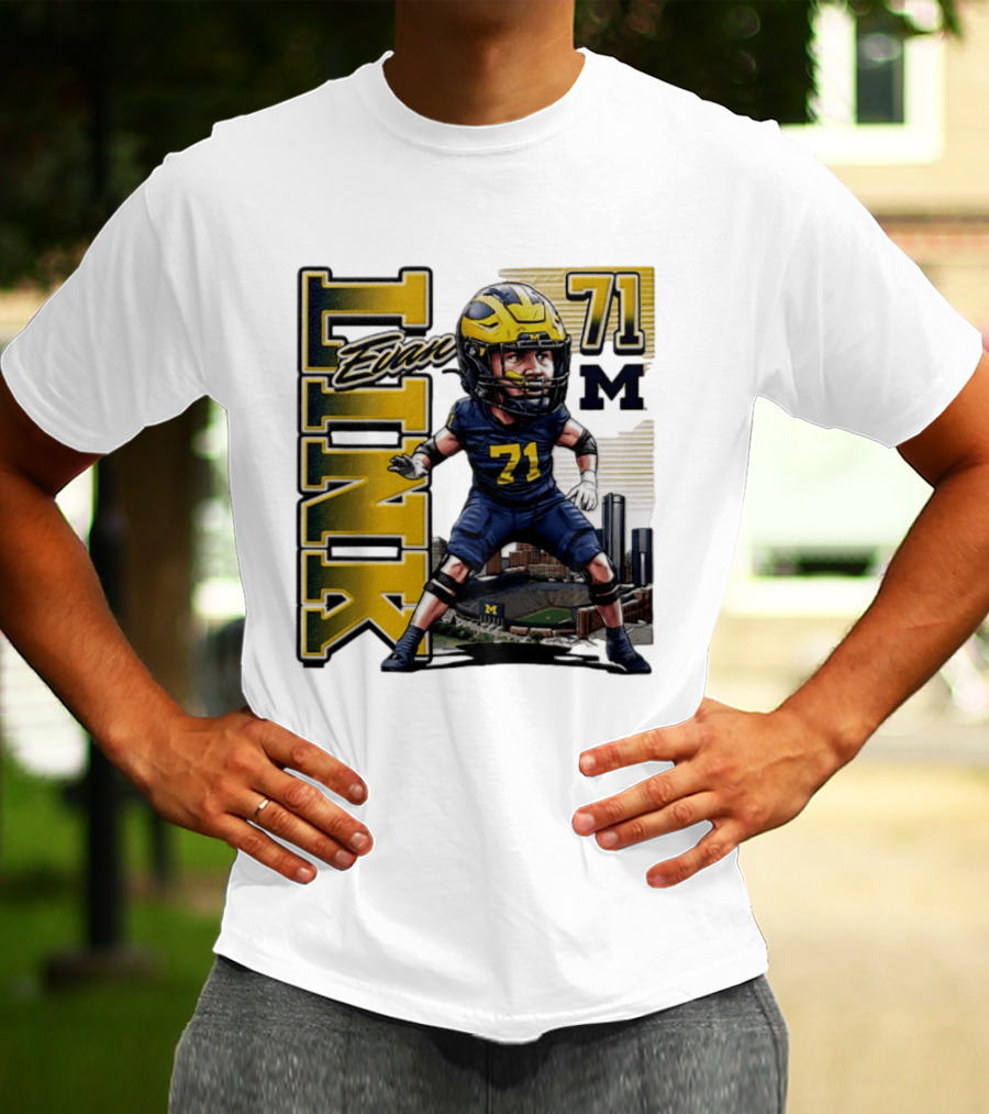 Evan Link 71 Michigan Wolverines Football Caricature T-Shirt