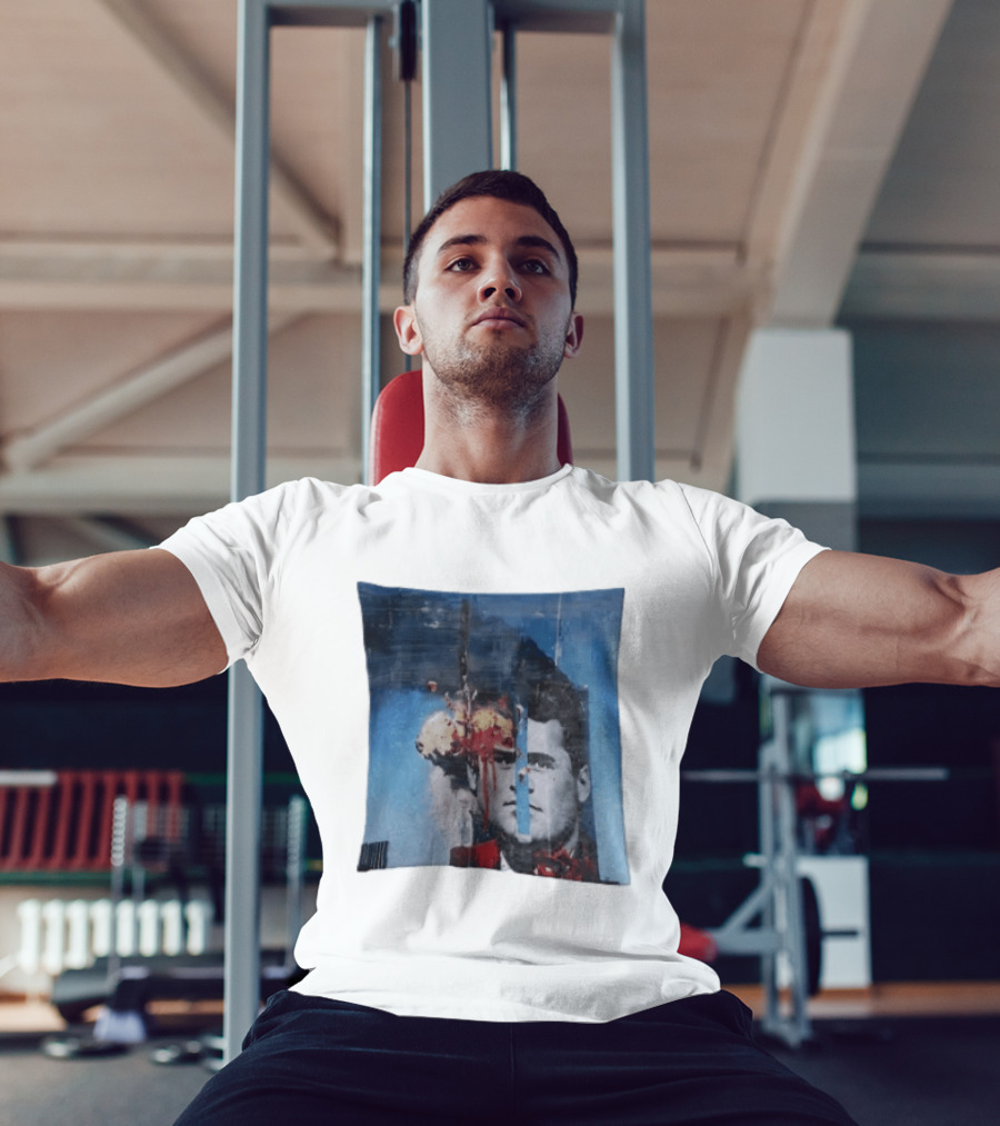 Explosion Face Collage Tower Crew Neck Short Sleeve T-Shirt