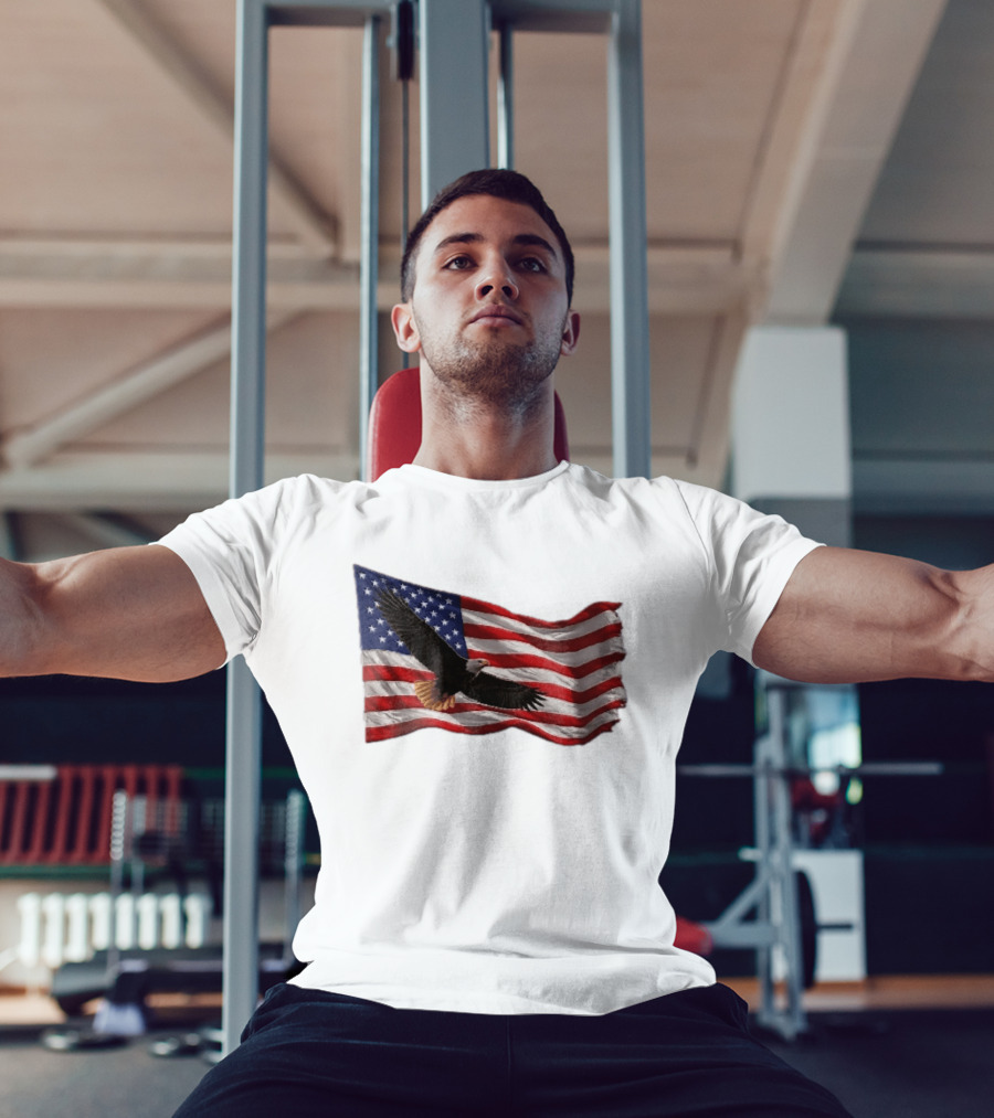 Bald Eagle Soaring Over Distressed American Flag Patriotic T-Shirt
