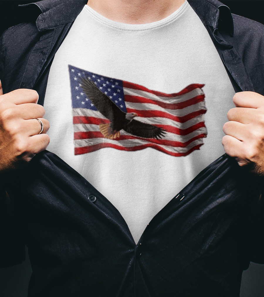 Bald Eagle Soaring Over Distressed American Flag Patriotic T-Shirt