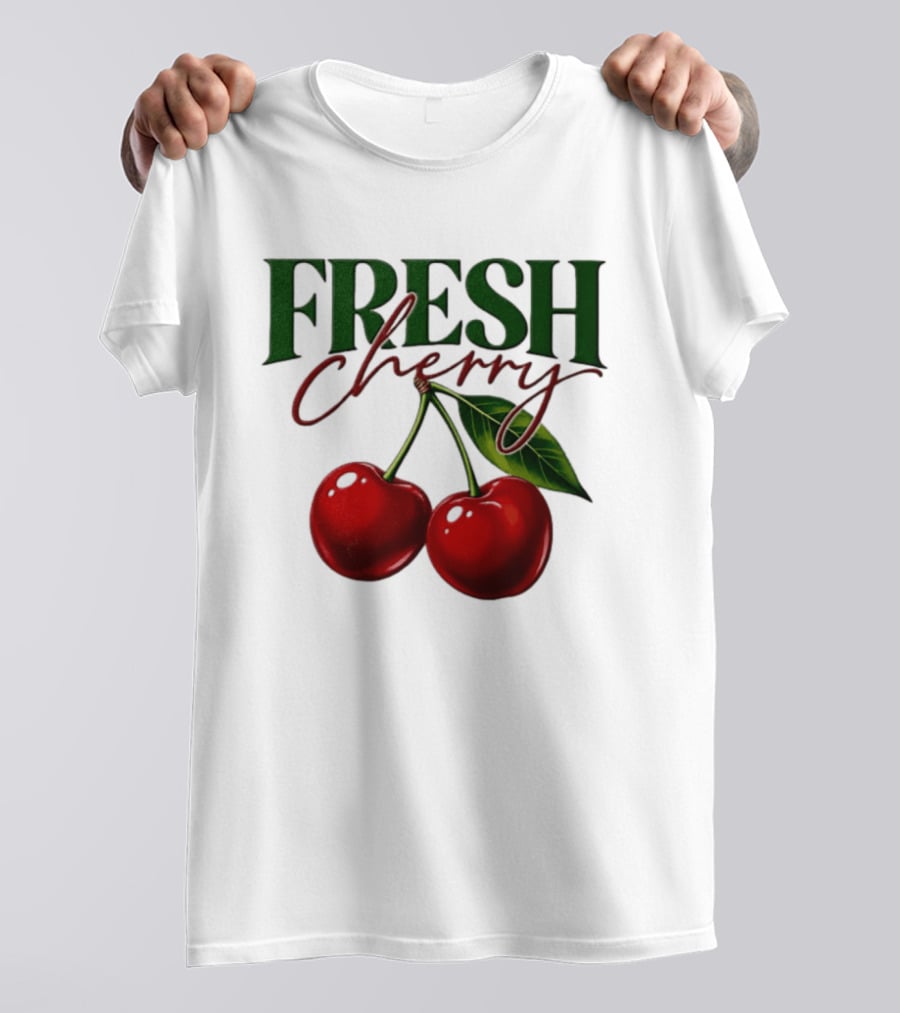 Fresh Cherry Twin Red Fruit And Leaves T-Shirt