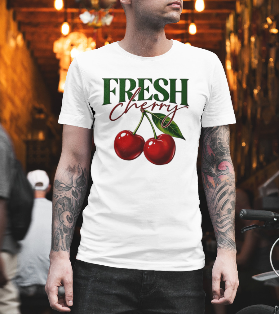 Fresh Cherry Twin Red Fruit And Leaves T-Shirt