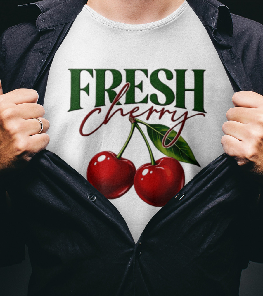 Fresh Cherry Twin Red Fruit And Leaves T-Shirt