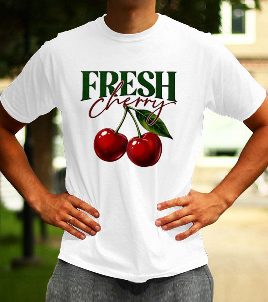Fresh Cherry Twin Red Fruit And Leaves T-Shirt