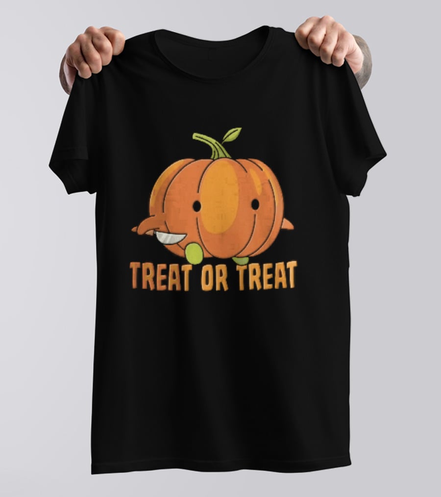 Treat Or Cartoon Pumpkin Holding Small Knife T-Shirt
