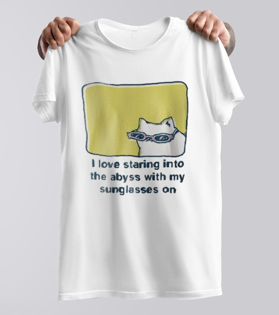 I Love Staring Into The Abyss With My Sunglasses On White Cat Pink Glasses Popcornpunk Cartoon T-Shirt