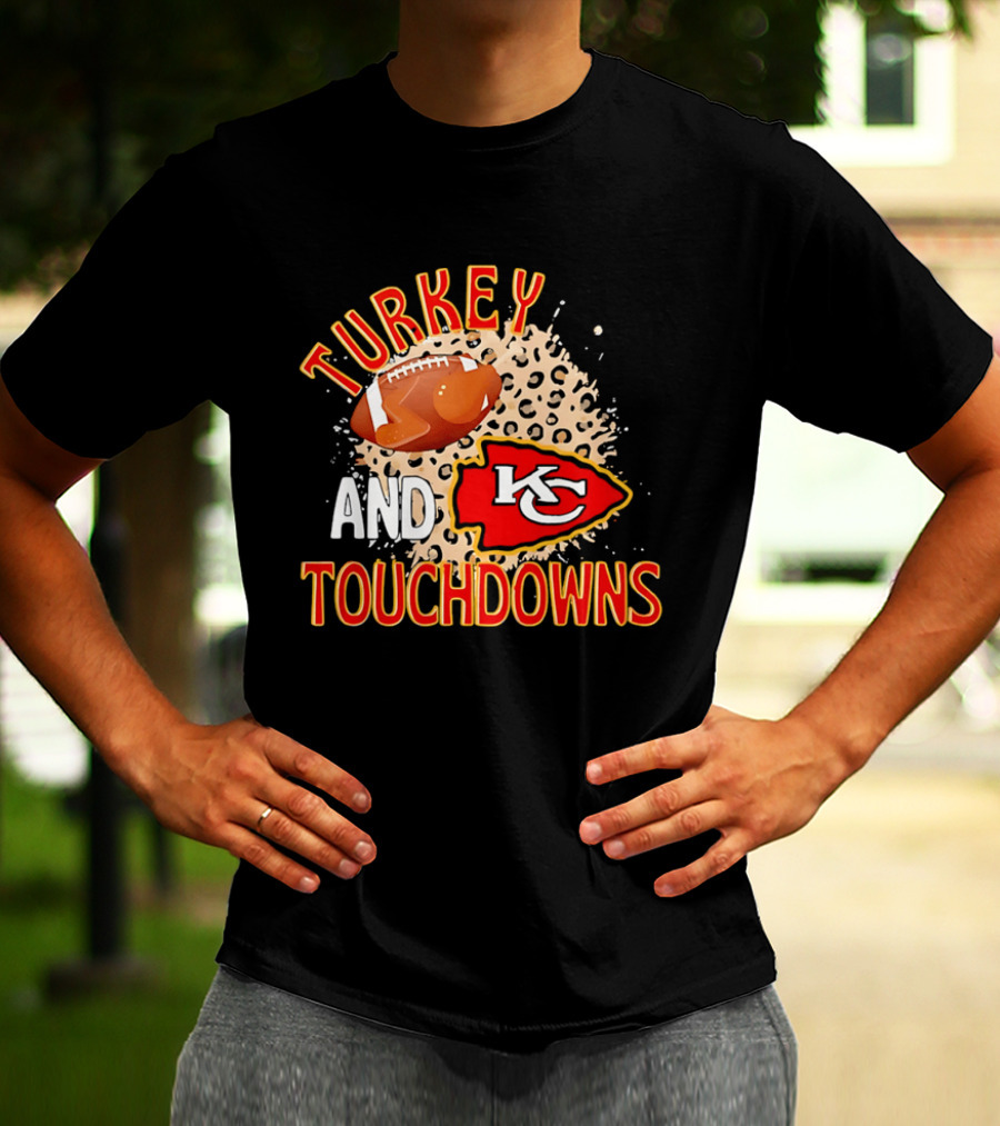 Turkey And Touchdowns KC Chiefs Football Thanksgiving T-Shirt