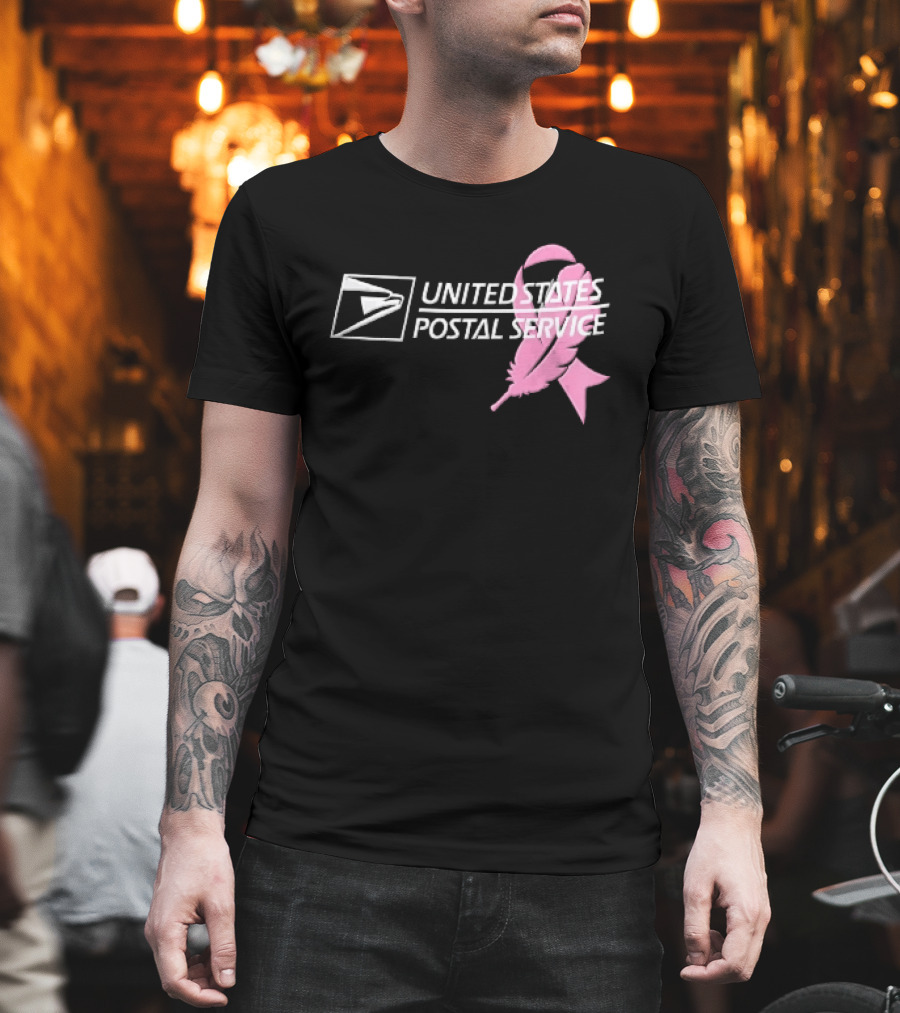 United States Postal Service Pink Breast Cancer Awareness Feather Ribbon T-Shirt