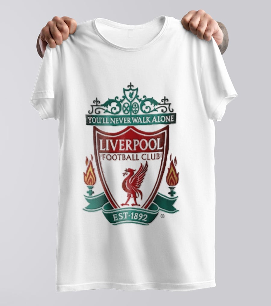 Liverpool Football Club You'll Never Walk Alone Shankly Gates Est 1892 Crest Shield Flames T-Shirt