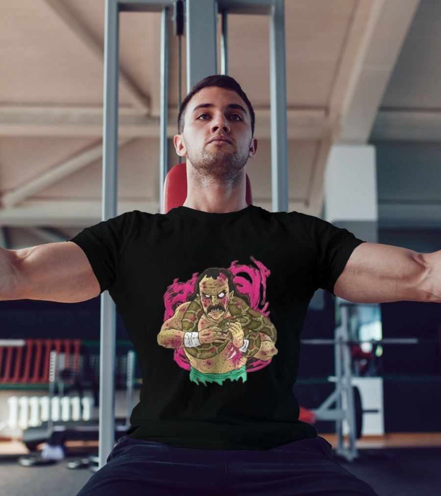 Zombie Wrestler Python Snake Pink Energy Burst Caricature T-Shirt
