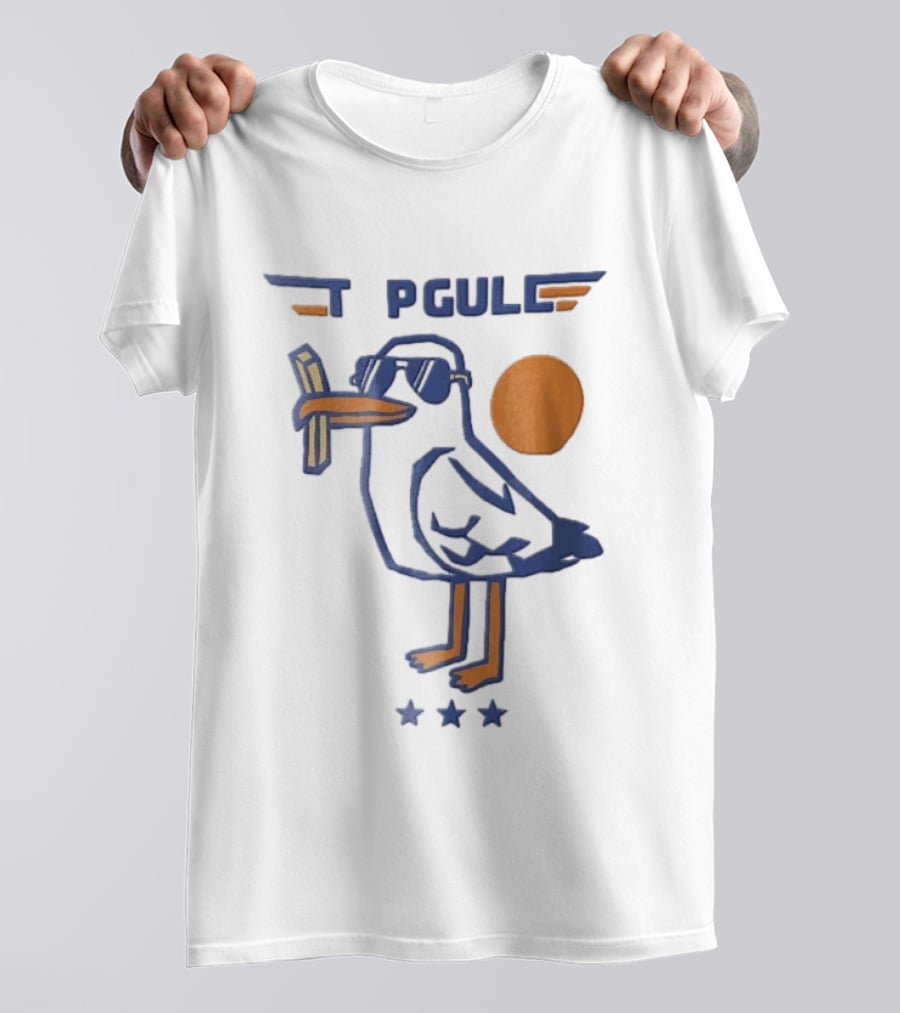 Top Gull Cartoon Seagull Sunglasses French Fries Sun Stars T-Shirt