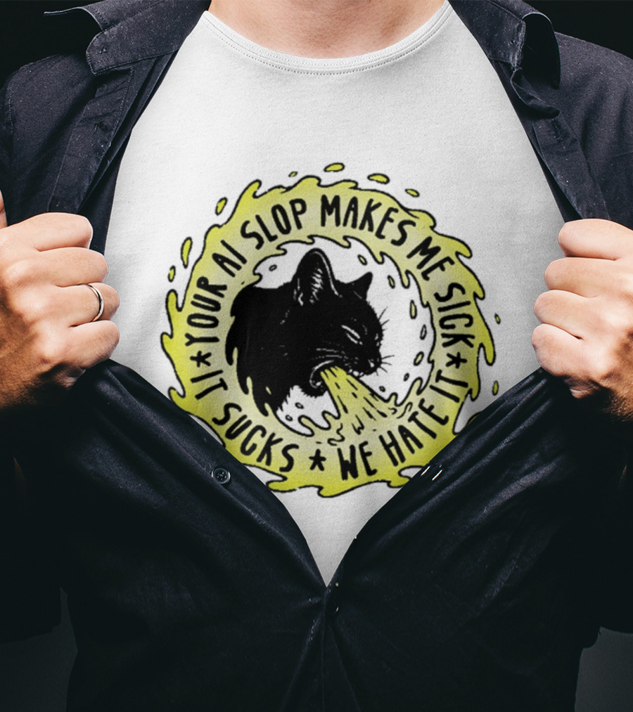 Your AI Slop Makes Me Sick It Sucks We Hate It Cat Vomiting T-Shirt