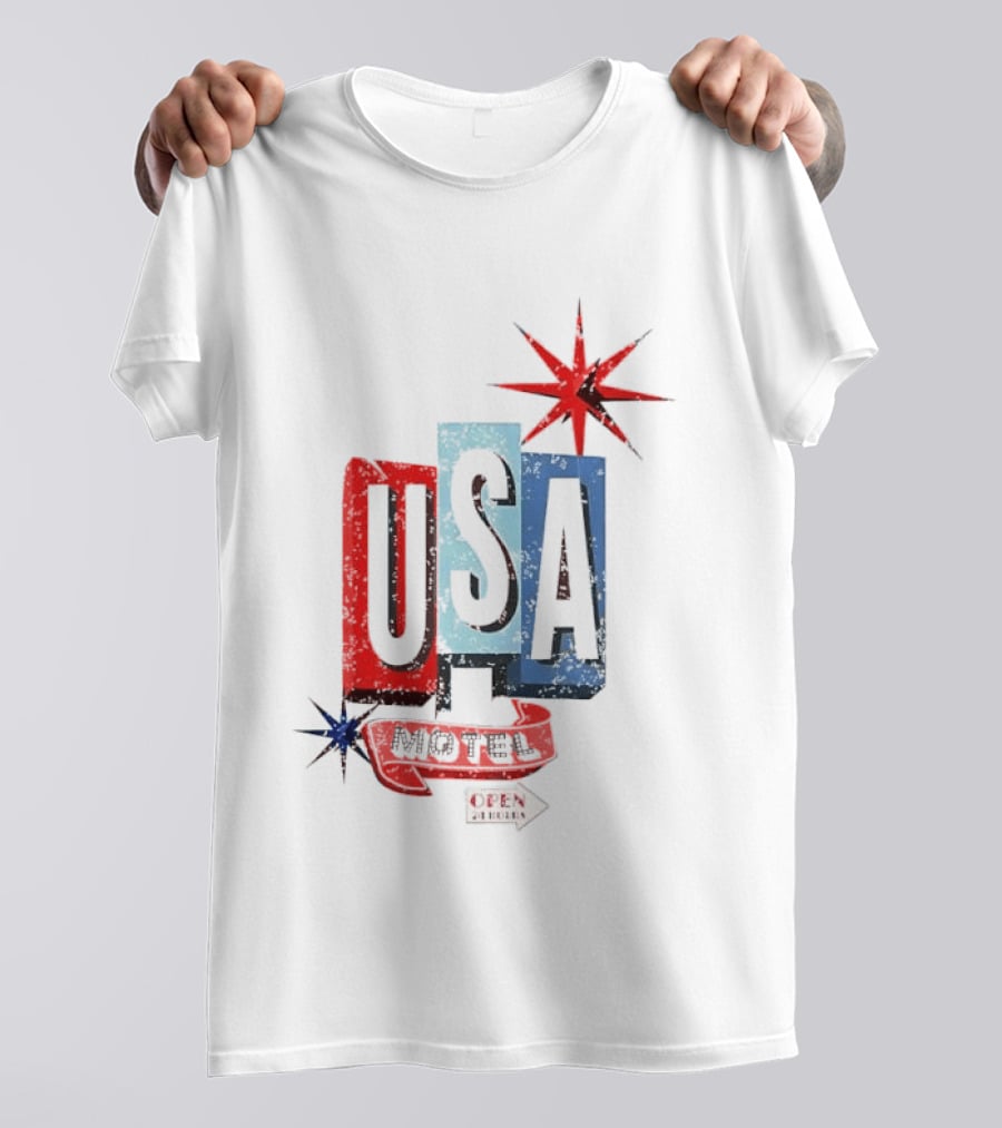 USA Motel Open 24 Hours Retro Sign With Stars T-Shirt