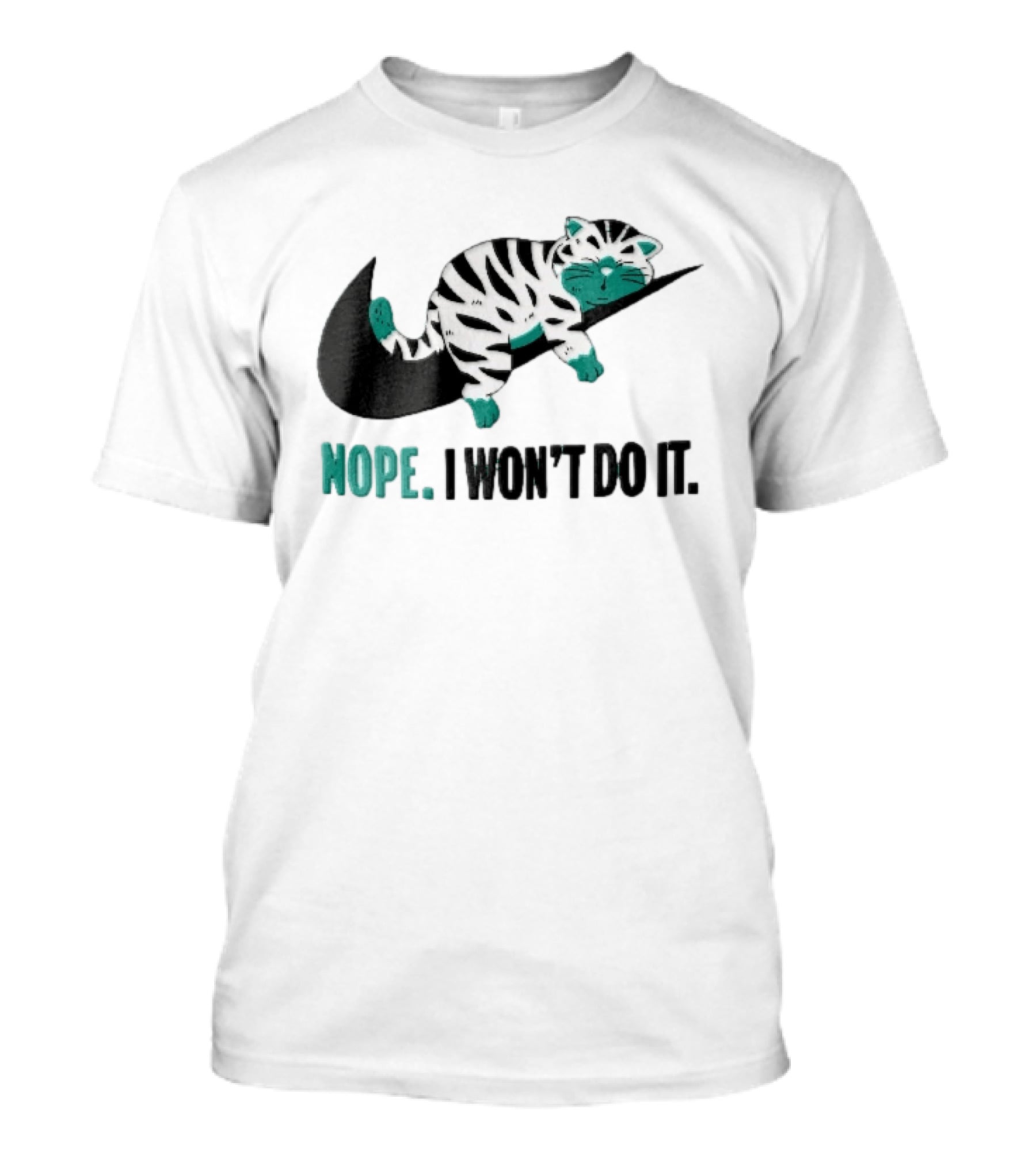 Nope I Won't Do It Cartoon Lazy Striped Cat Sleeping On Swoosh T-Shirt