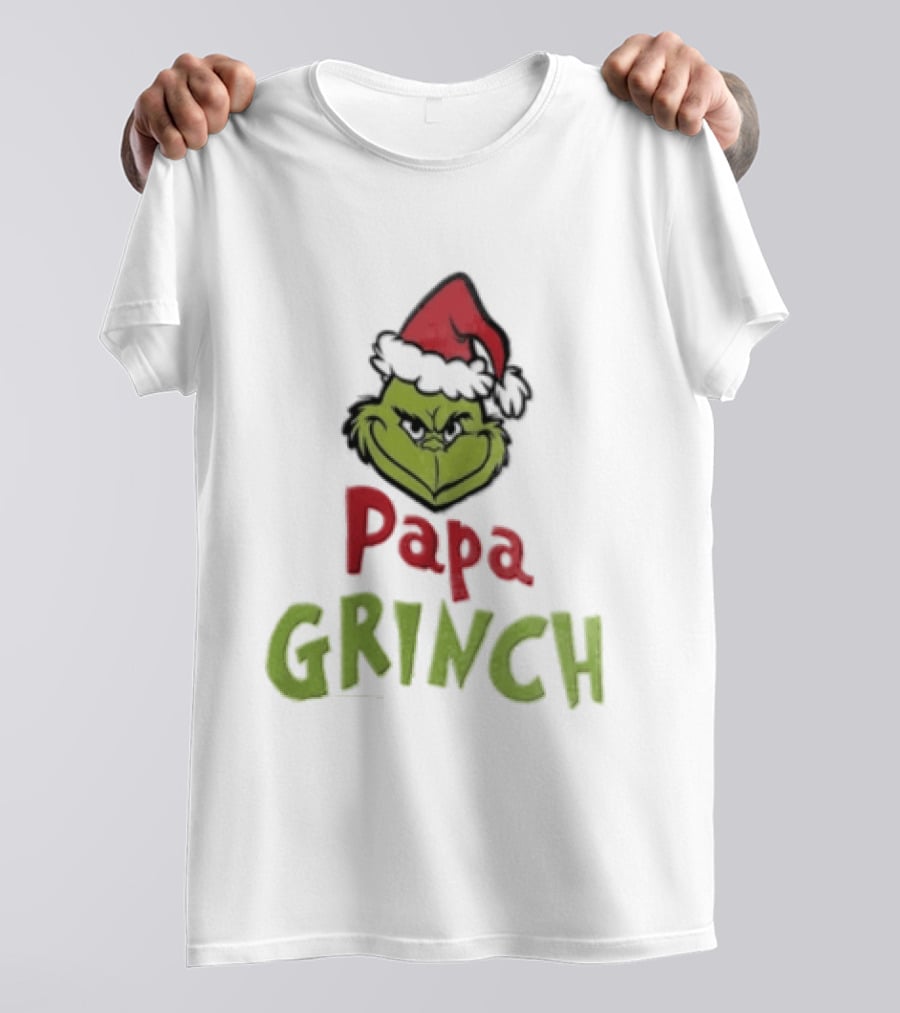 Papa Grinch Santa Claus Hat Green Face Cartoon T-Shirt