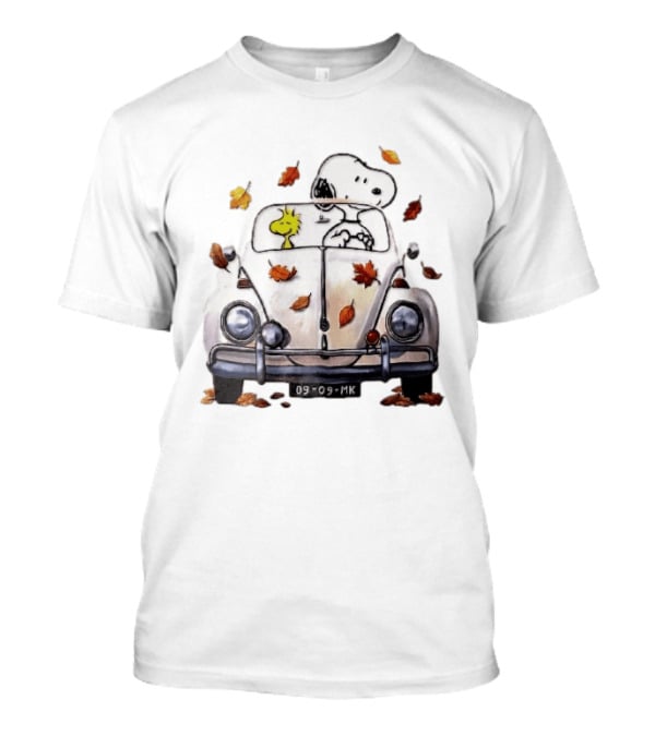 Peanuts Snoopy Woodstock Driving Car Autumn Leaves Watercolor Cartoon 09 Mk T-Shirt
